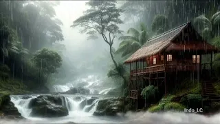 Eliminate stress and fall asleep quickly to the sound of heavy rain and thunder in a remote village