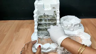 best thermocol waterfall fountain making idea using cotton bandage