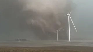 INSANE TORNADO PIPE intercept with windmills toppled near Greenfield, Iowa!