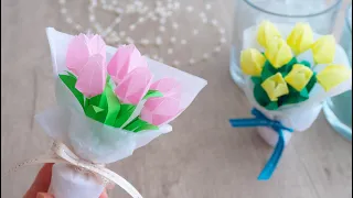 立つ花束！折り紙で作る可愛いチューリップの作り方 - Standing Bouquets: Crafting Adorable Mini Tulips from Paper! / Tutorial