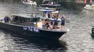 Stamkos with Stanley Cup on boat during parade