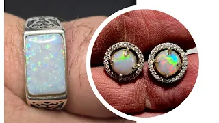 Finished Coober Pedy Opal Rings and Earrings