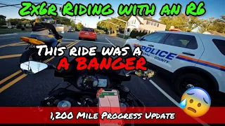 ZX6R RIDING WITH AN R6! | BEGINNER RIDER 1,200 MILE PROGRESS UPDATE | MOTOVLOG | 2022 KRT ZX6R (636)