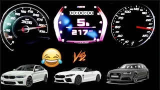 Winner is : BMW m8 Competition 625hp vs M5 COMP 625 HP vs Audi RS6 Plus 605 HP 0 -300km/h