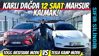 Togg Aksesuar Modu vs Tesla Kamp Modu | Karlı Dağ Başında Tüketim Testi | Bagajda 1 Gece Simülasyonu