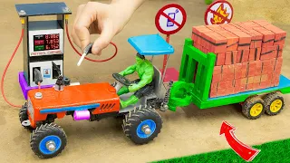 DIY tractor making mini pertrol pump for heavy trolley full of bricks | Diy Tractor | @Sunfarming