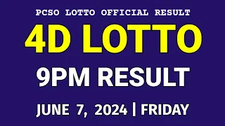 4D LOTTO RESULT TODAY 9PM DRAW TODAY June 7, 2024 Friday PCSO 4D LOTTO EVENING DRAW