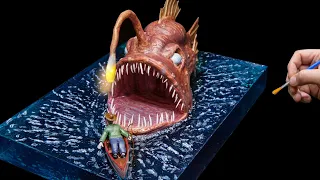 How to Make sea monster，anglerfish Diorama /Polymer Clay / Epoxy resin