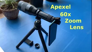 Apexel 60x zoom telephoto mobile lens.