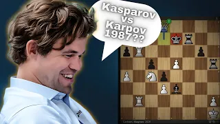 Magnus Carlsen and Amin Bassem repeat a famous Garry Kasparov vs Anatoly Karpov Game back from 1987