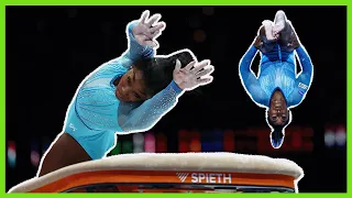 SIMONE BILES becomes FIRST woman to compete and land a Yurchenko Double Pike at international level.
