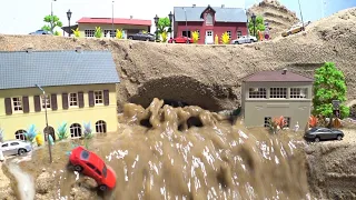 Collapsing Bridge And Mini Town Model Crash - Diorama Dam Breach