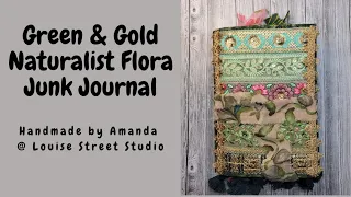 Sold - Green & Gold Journal - Naturalist Flora Boho Style Handmade Botanical -Removable Notebook