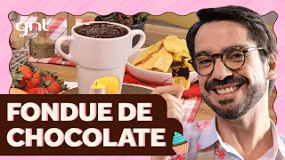 Fondue de chocolate suíço com frutas, bolinho de chuva e honeycomb | Lucas Corazza | Que Seja Doce