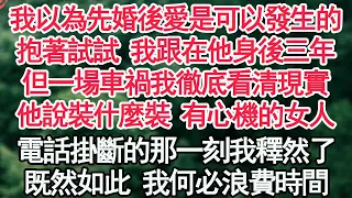 我以為先婚後愛是可以發生的，抱著試試 我跟在他身後三年，但一場車禍我徹底看清現實，他說裝什麼裝 有心機的女人，電話掛斷的那一刻我釋然了，既然如此 我有何必浪費時間【顧亞男】【高光女主】【爽文】【情感】