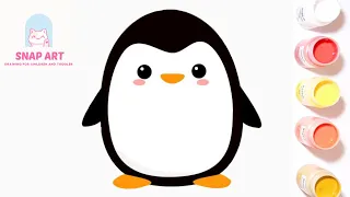 The best and easiest step by step cute penguin drawing and painting video for kids and toddlers🐧