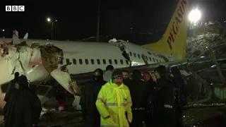 Early reports in to Pegasus plane crashes in Istanbul, Turkey - BBC News report