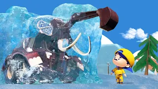 AnimaCars - Vánoce: Býčí buldozer osvobodí mamuta z ledu - animáky pro děti s náklaďáky & zvířaty