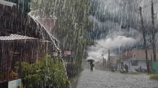 heavy rain in my village, pouring on the roofs of the houses which makes it beautiful and cool ☔☔☔