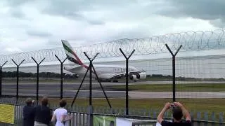 A380 Taking off at Manchester Airport (Viewed from Airport Pub) (HD)