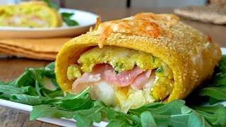 Omelet roll👌 with ham, potatoes and mozzarella