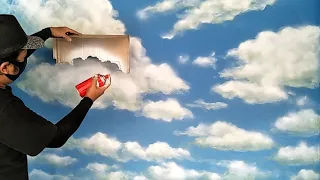 Create Cloud Patterns With Pylox Spray and Sponge !!  Cloud paint wall with pylox spray