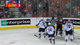 Columbus Blue Jackets vs Calgary Flames little scuffle in Overtime