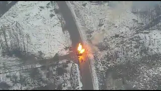 UAV footage allegedly showing a Javelin ATGM strike on a Russian tank