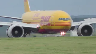 DHL G-DHLW BOEING 777F landing at East Midlands Airport 01/08/2023