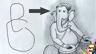 Lord Ganesha Playing Tabla pencil drawing easy for beginners