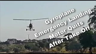 Gyroplane emergency landing with an engine out problem