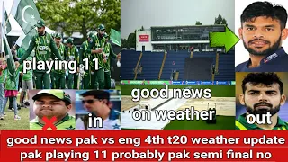 good news pak vs eng 4th t20 weather update pak playing 11 probably pak semi final no