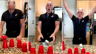 Pizza delivery guy invited to play cup game - Bursts into tears - EMOTIONAL