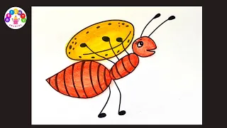 Hardworking Ant Drawing and Coloring | How to Draw Easy and Simple Ant Drawing | Brighty Drawing