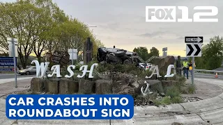 2 injured after car crashes into sign at Washougal roundabout