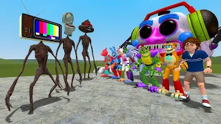 TOILET HEAD,POOP HEAD,TV HEAD VS ALL GLAMROCK FNAF SECURITY BREACH ANIMATRONICS In Garry's Mod!