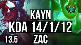 KAYN vs ZAC (JNG) | 14/1/12, Legendary, 1.4M mastery, 500+ games | KR Master | 13.5