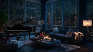 City Night Serenade | Rain on Window and Piano Melodies for Relaxation | Relaxing city Rain at Night