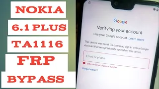 NOKIA 6.1 PLUS / TA 1116 FRP BYPASS .GOOGLE ACCOUNT BYPASS .WITHOUT COMPUTER .101% WORK