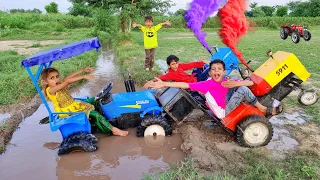 sonalika tractor stuck in small river pulling out ford tractor and HMT || cstoy || tractor for kids