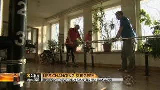 Transplant therapy helps paralyzed man walk again