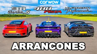 Porsche 911 Turbo S vs Ferrari 488 Pista vs Lamborghini Huracán Performante - ARRANCONES