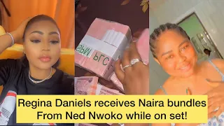 Ned Nwoko splashes bundles of naira notes on Regina Daniels