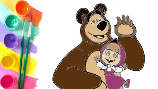 Раскраска для детей ГЕРОИ МУЛЬТИКА Маша и медведь. Учим цвета.
