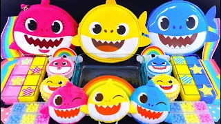 "Baby Shark" Slime. Mixing Makeup into clear slime! 🌈ASMR🌈 #satisfying #슬라임 (286)