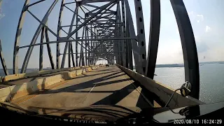 Driving over the Francis Scott Key Bridge in a tractor trailer on Maryland I-695 W.