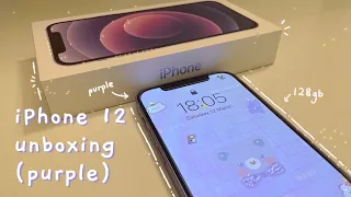 iphone 12 (purple) unboxing || 128 gb || aesthetic + a bit of asmr ☁️✨