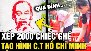 Tạo hình chủ tịch HỒ CHÍ MINH bằng '2000 CHIẾC GHẾ' và lá cờ ở giữa 'SÂN TRƯỜNG' | Tin Nhanh 3 Phút