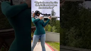 Mom bangs steel with a 50 cal ,standing.