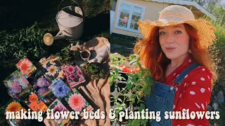 making a big flower bed &  planting one million sunflowers